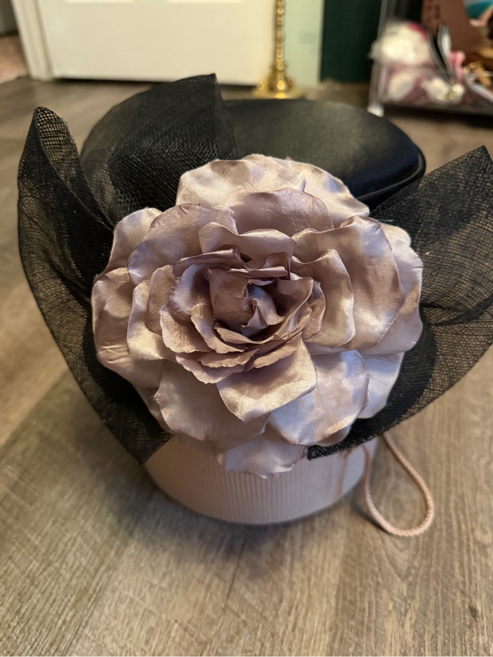 August Accessories Millinery Collection Black Straw Hat Blush Rose